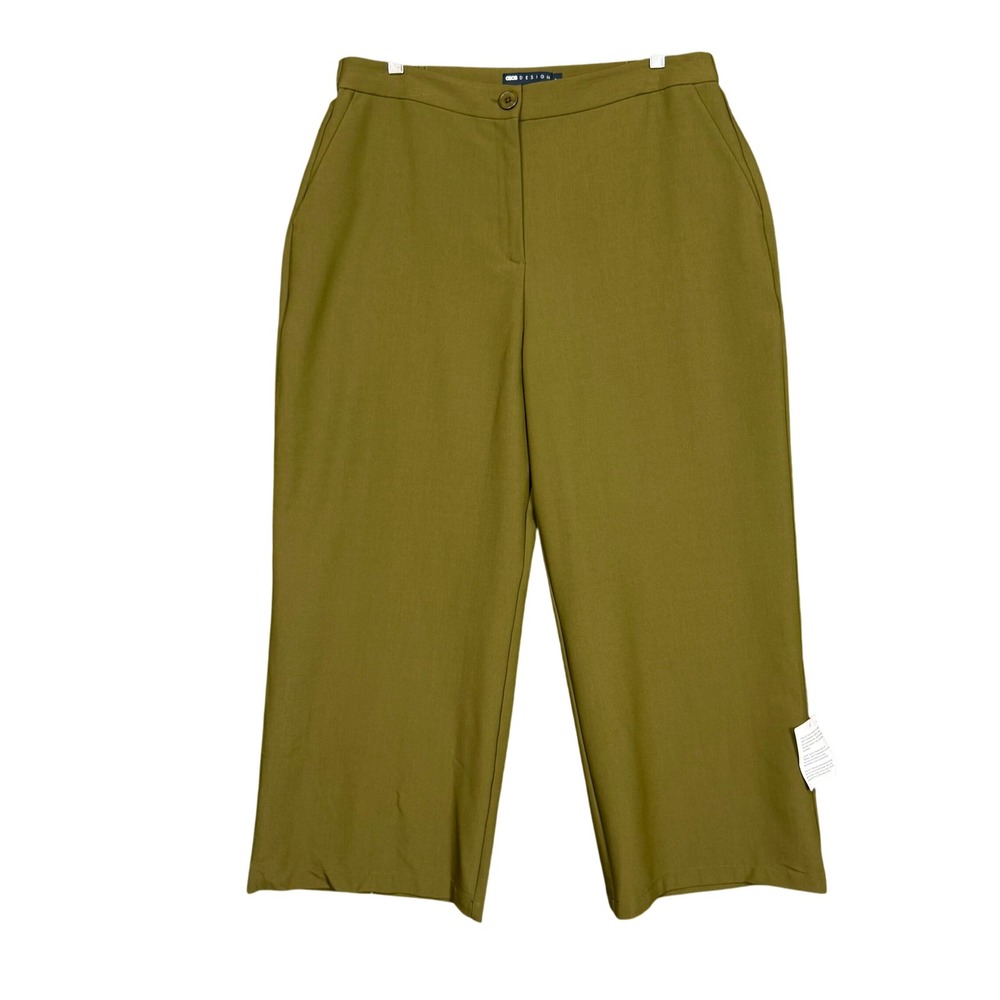ASOS Pants 12P Petite Olive Green Wide Leg High Rise Cropped Elastic Waist NWT‎